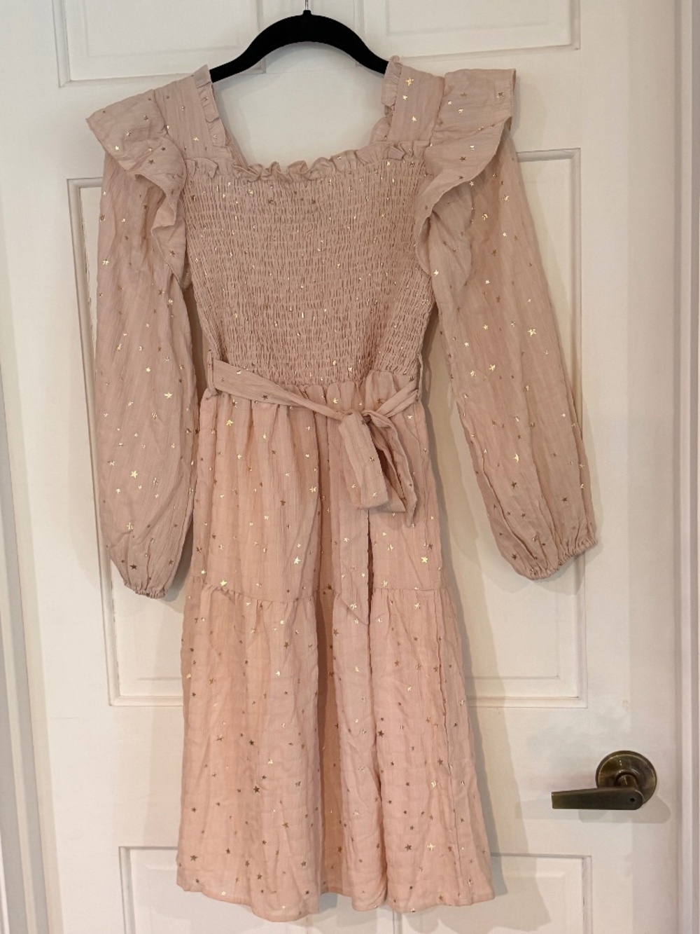 Grace Karin Cream/Blush Gold Star Smocked Dress Girls 12Y Cottagecore